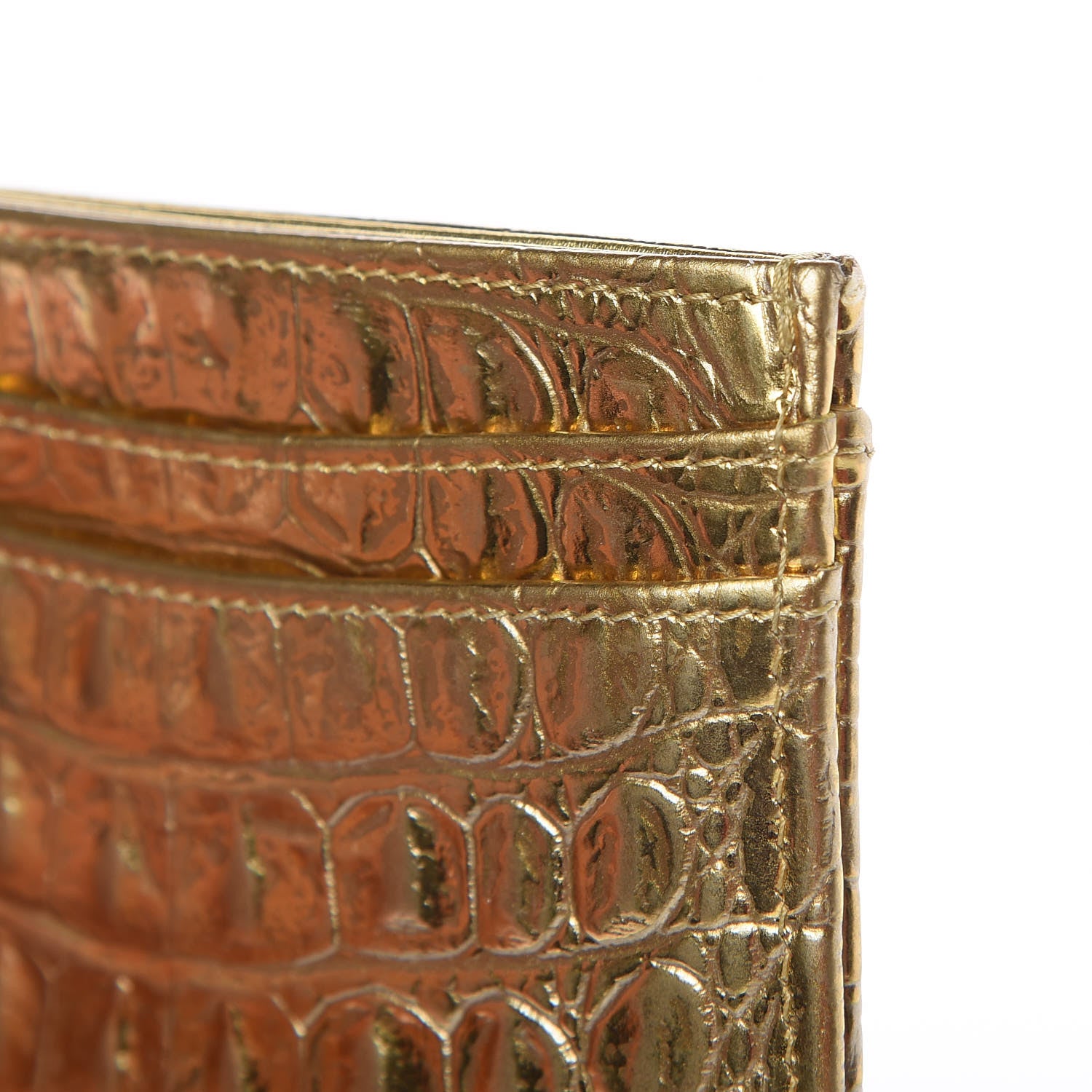 Chanel Metallic Calfskin Crocodile Embossed Cocodile Card Holder Gold 10 of 11