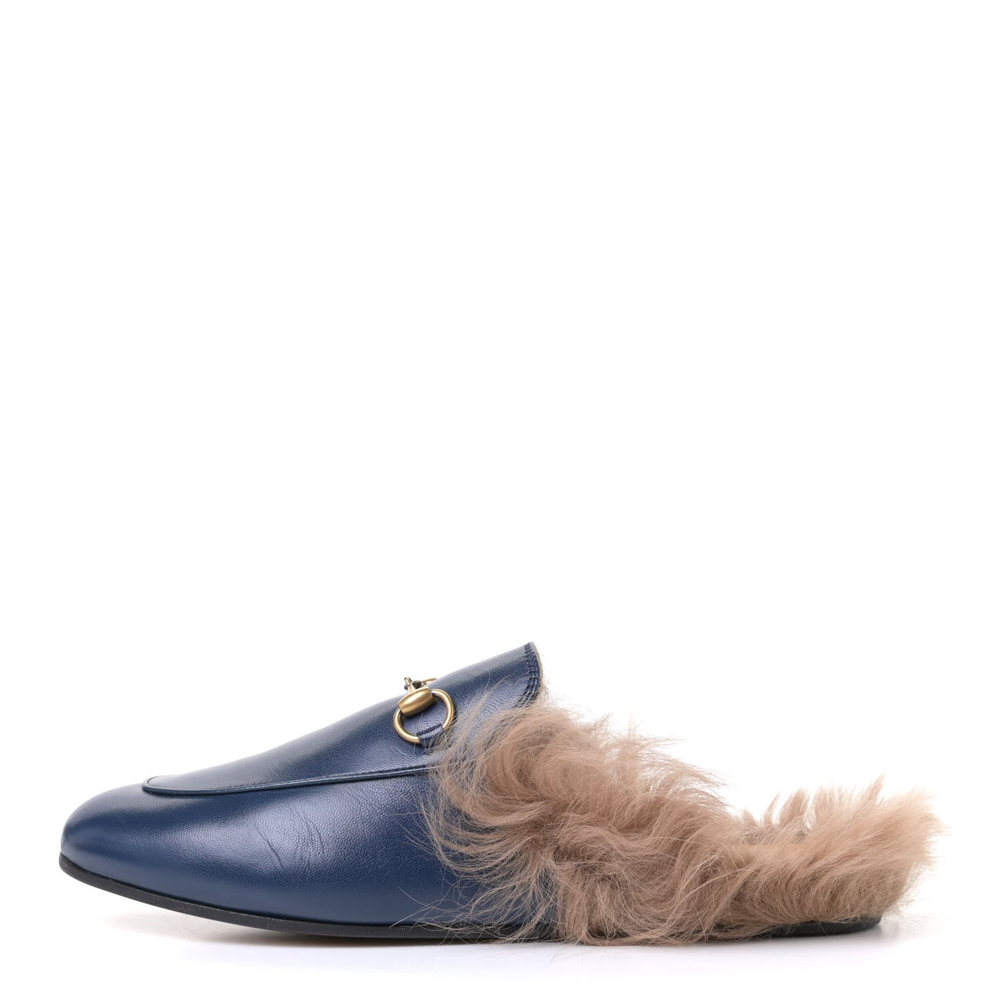 Malaga Kid Fur Womens Princetown Slippers 37.5 Blue Agata