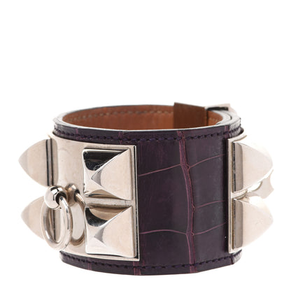 Hermes Matte Alligator Collier De Chien CDC Bracelet S Amethyst 1 of 11