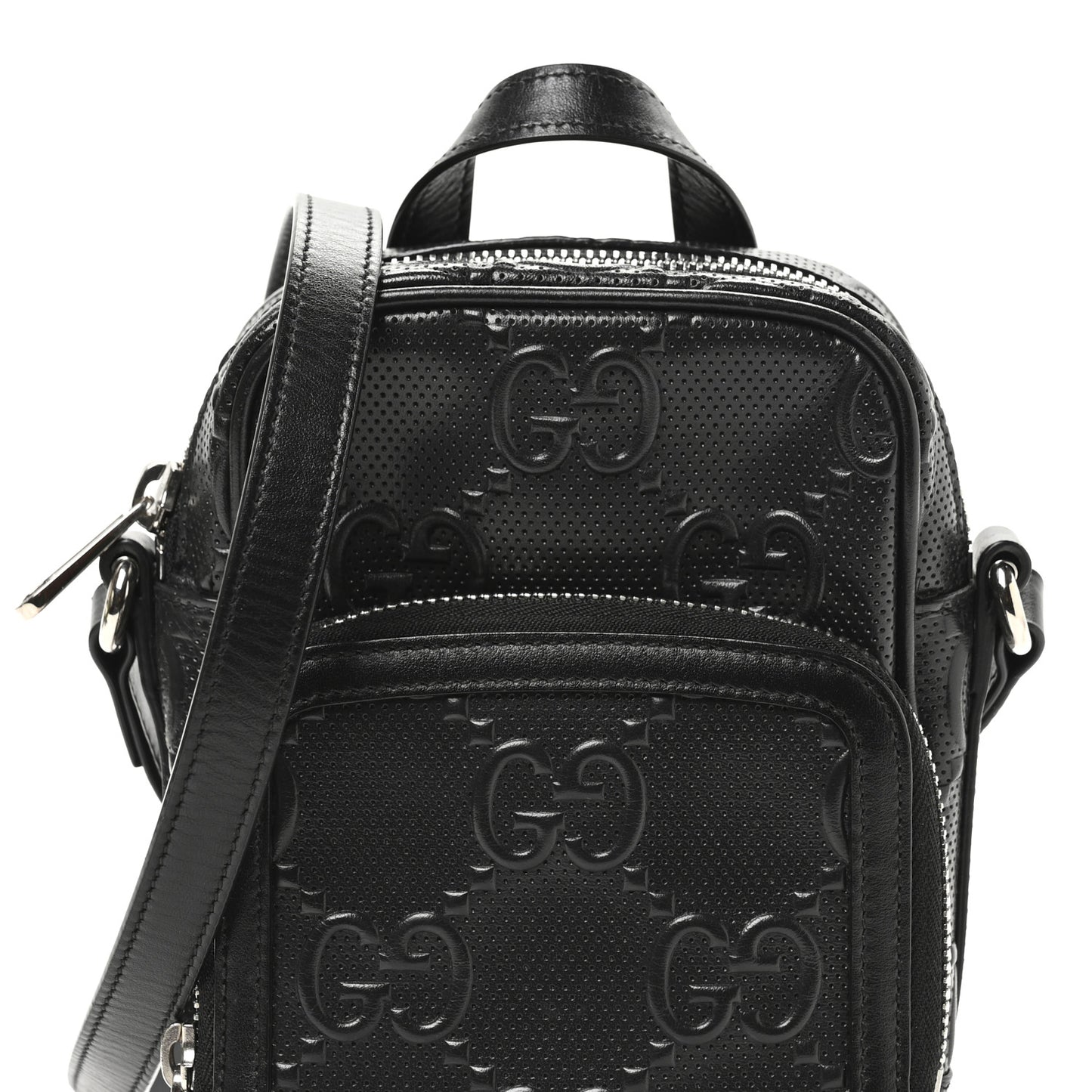 Calfskin GG Tennis Embossed Mini Double Zip Messenger Bag Black