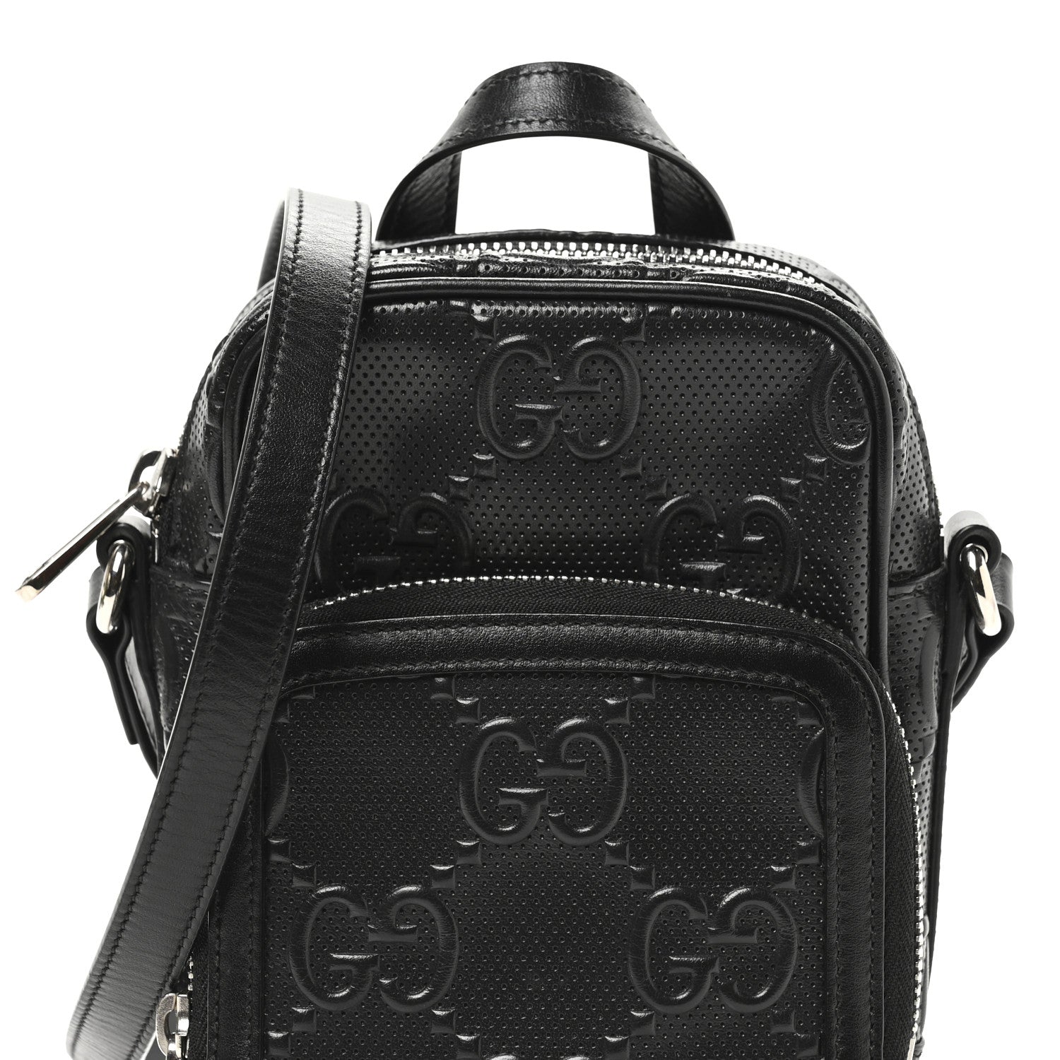 Gucci Calfskin GG Tennis Embossed Mini Double Zip Messenger Bag Black 8 of 12