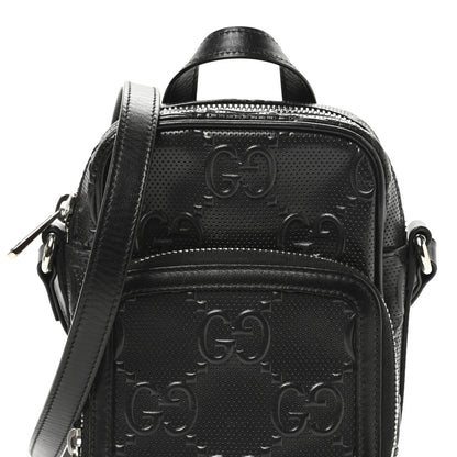 Gucci Calfskin GG Tennis Embossed Mini Double Zip Messenger Bag Black 8 of 12