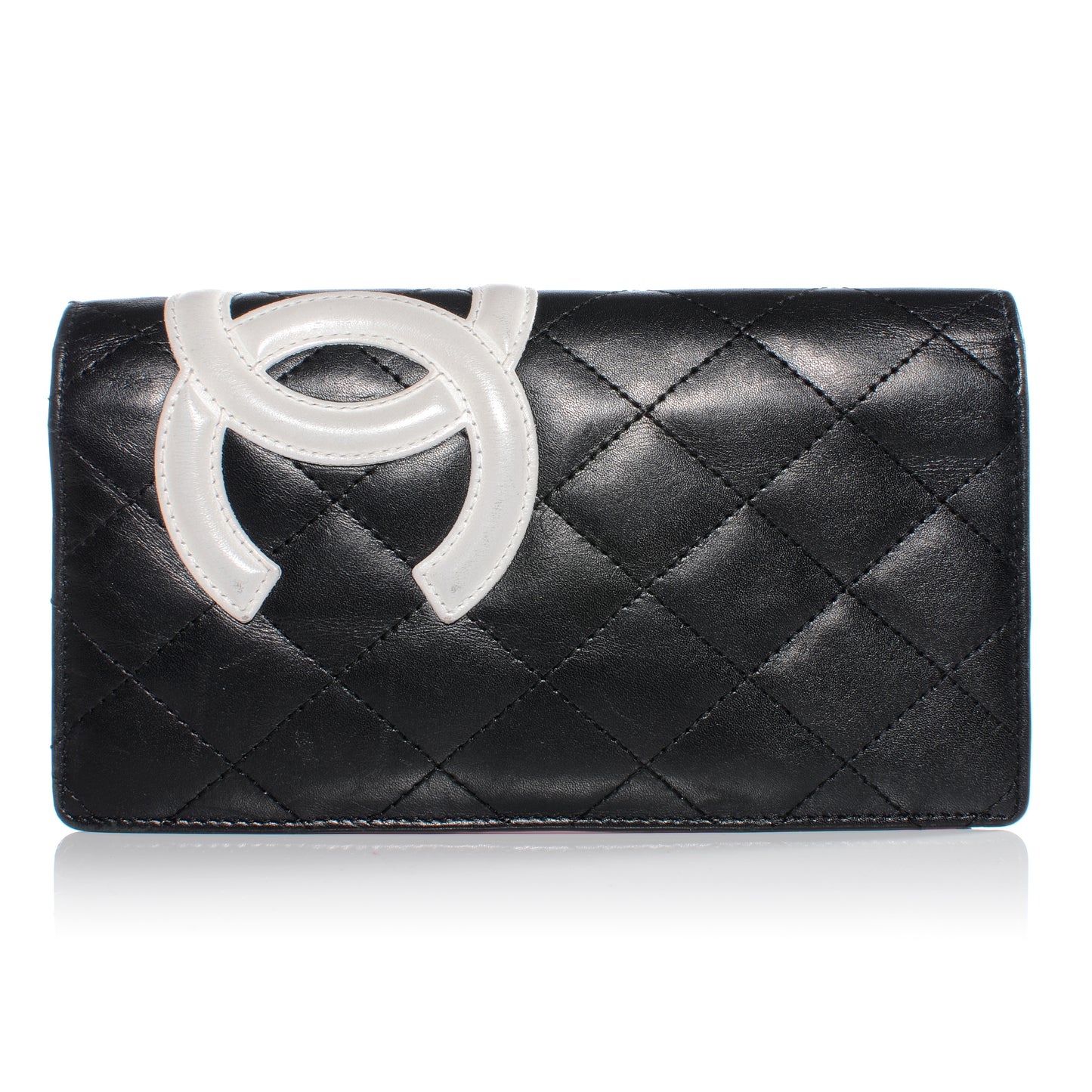 Calfskin Quilted Cambon Yen Wallet Black White