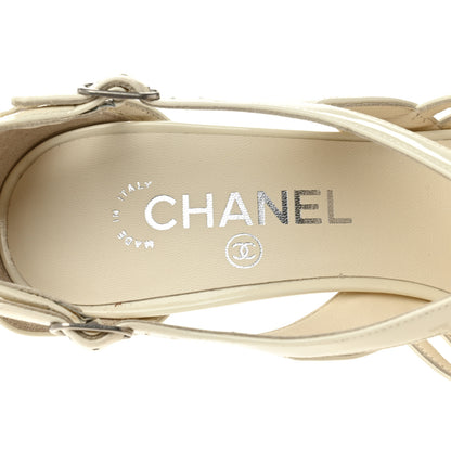 Chanel Patent Cut Out Ankle Strap Sandals 37.5 White 8 of 10