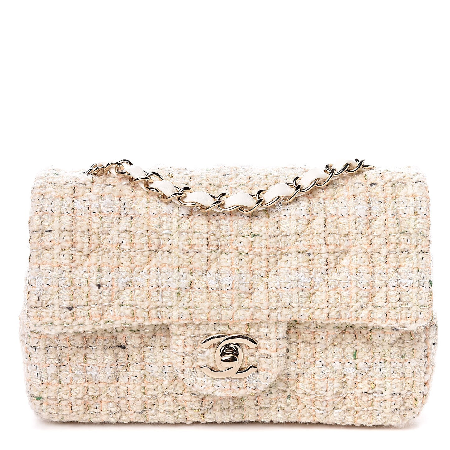 Tweed Quilted Mini Rectangular Flap Off White