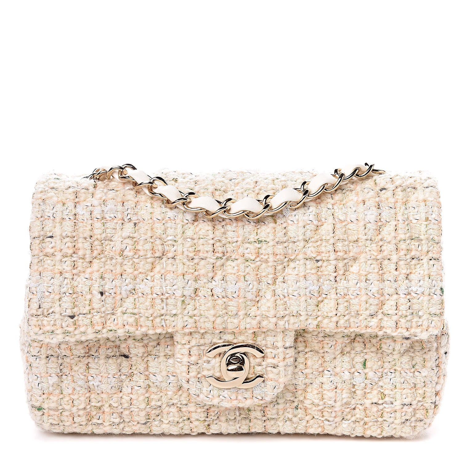 Chanel Tweed Quilted Mini Rectangular Flap Off White 1 of 10