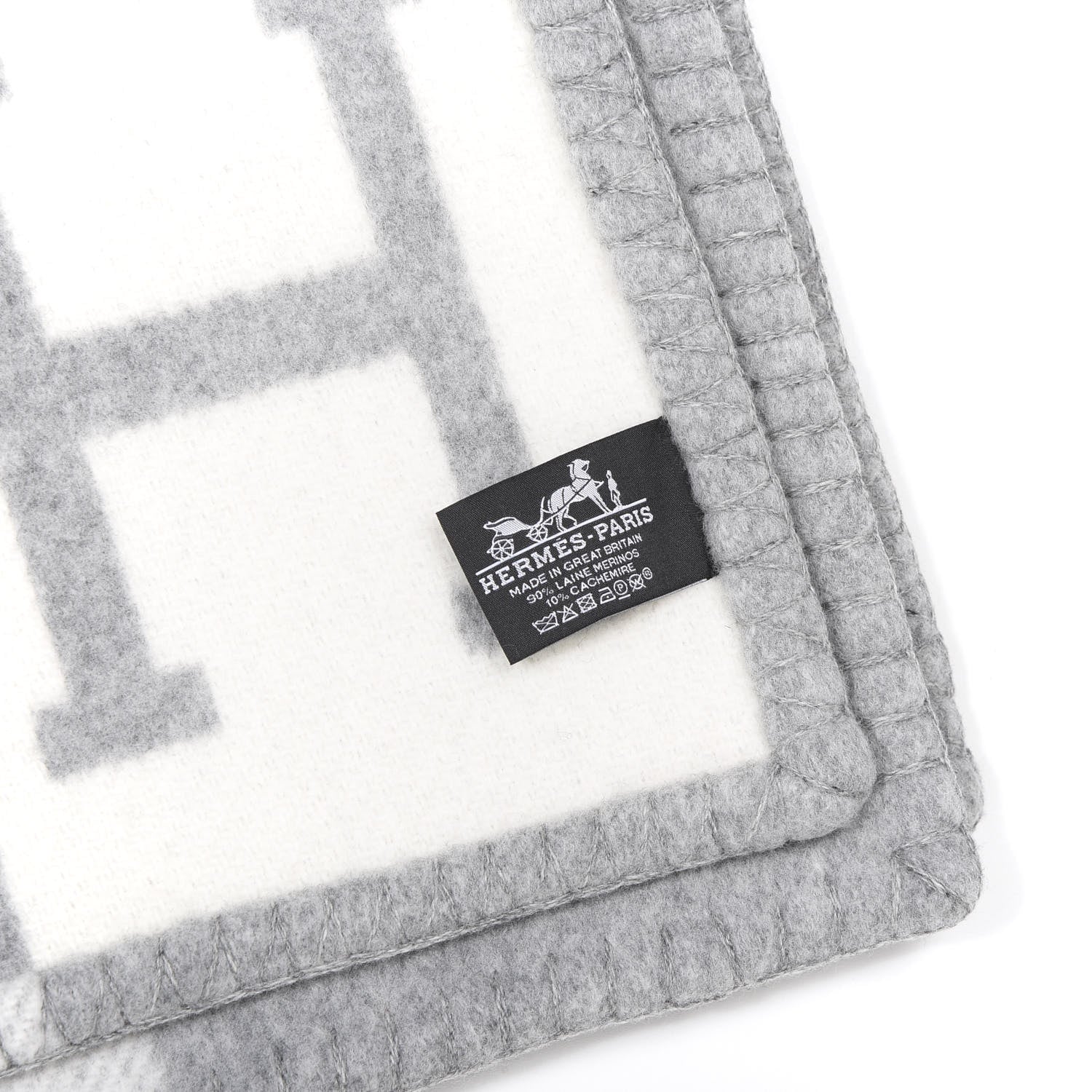 Hermes Wool Cashmere Avalon III Blanket Ecru Gris Clair 3 of 3