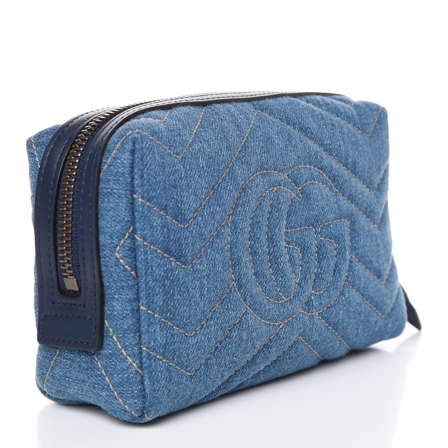 Gucci Denim Matelasse Flower Japan Limited GG Marmont Cosmetic Case Blue 3 of 9