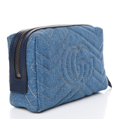 Gucci Denim Matelasse Flower Japan Limited GG Marmont Cosmetic Case Blue 3 of 9