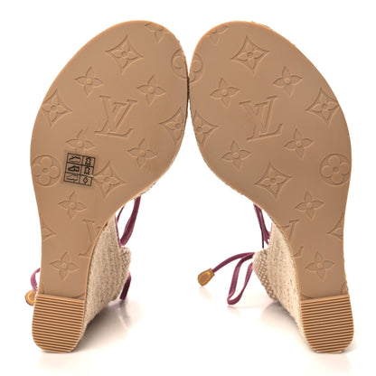 Louis Vuitton Suede Vachetta Espadrille Wedge Sandals 37.5 Purple 5 of 10