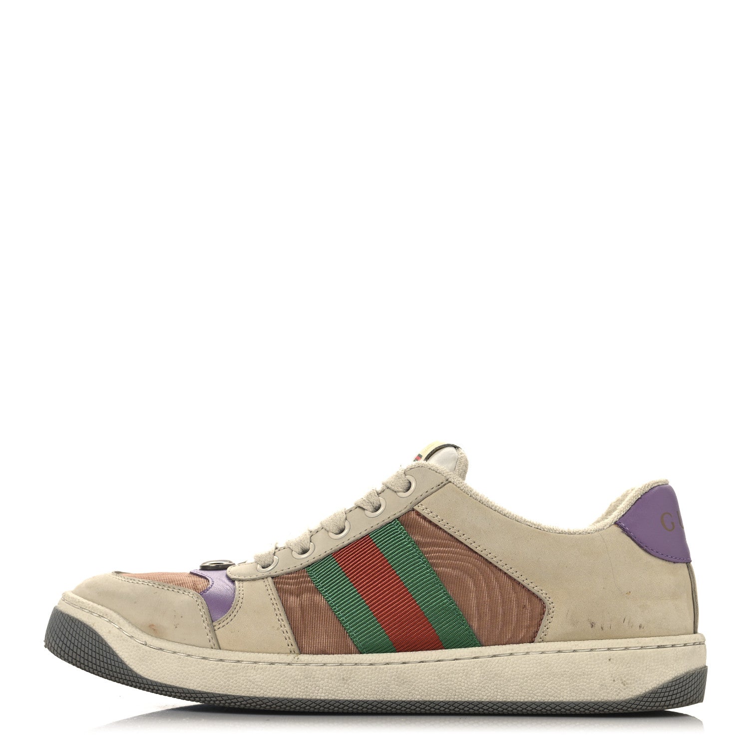 Gucci Moire Fabric Nubuck Web Womens Screener Sneakers 37 Cinnamon Dusty Milk New Lavender 1 of 9