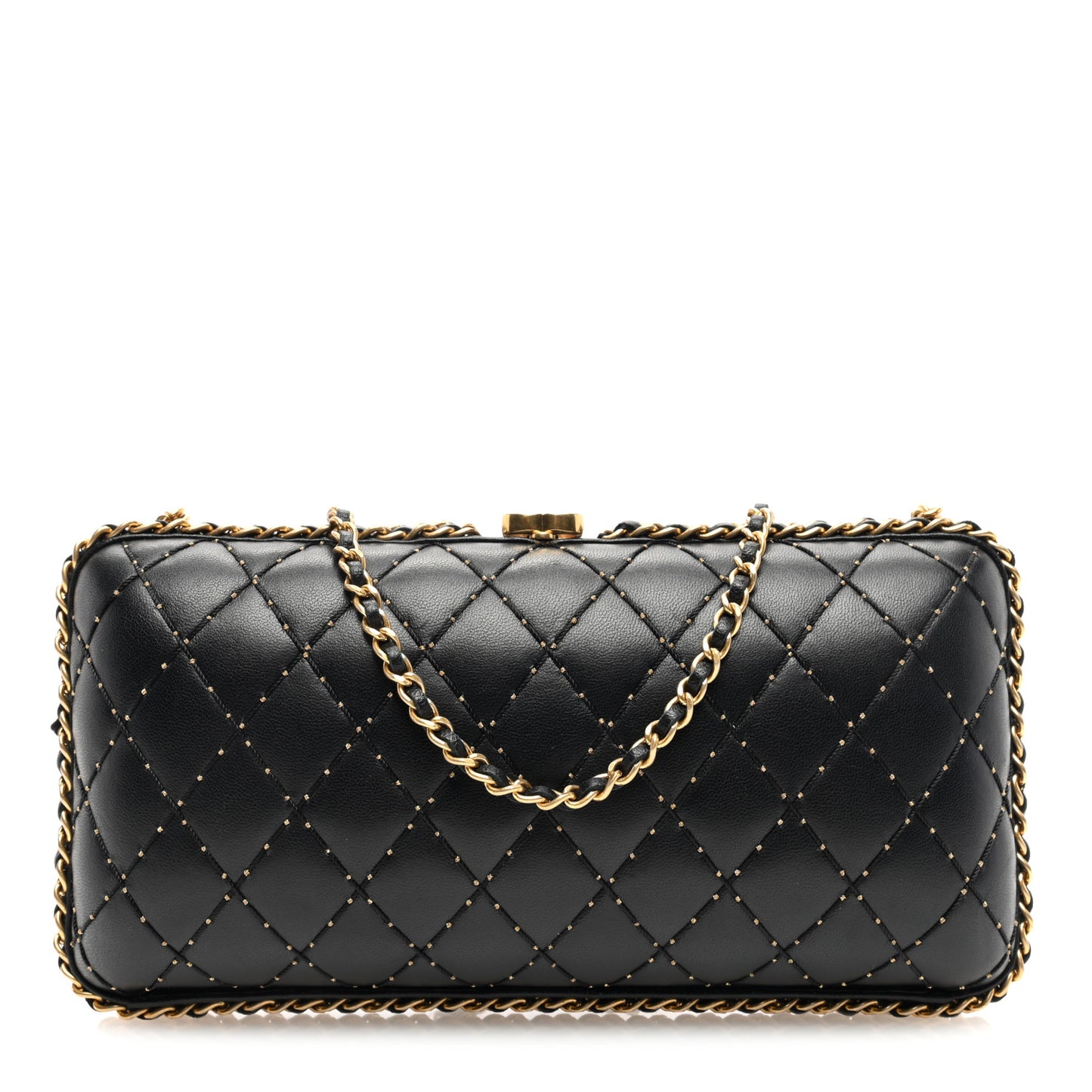 Lambskin Quilted Chain Around Clutch Black