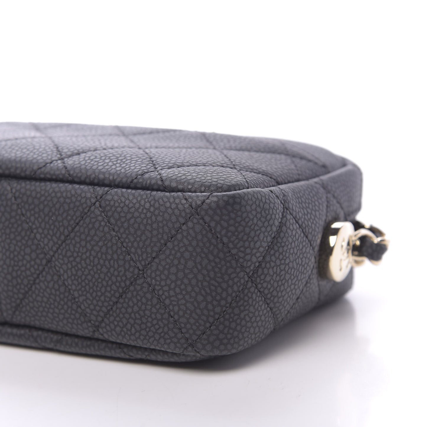 Iridescent Caviar Quilted Mini Coco Tassel Camera Case Black