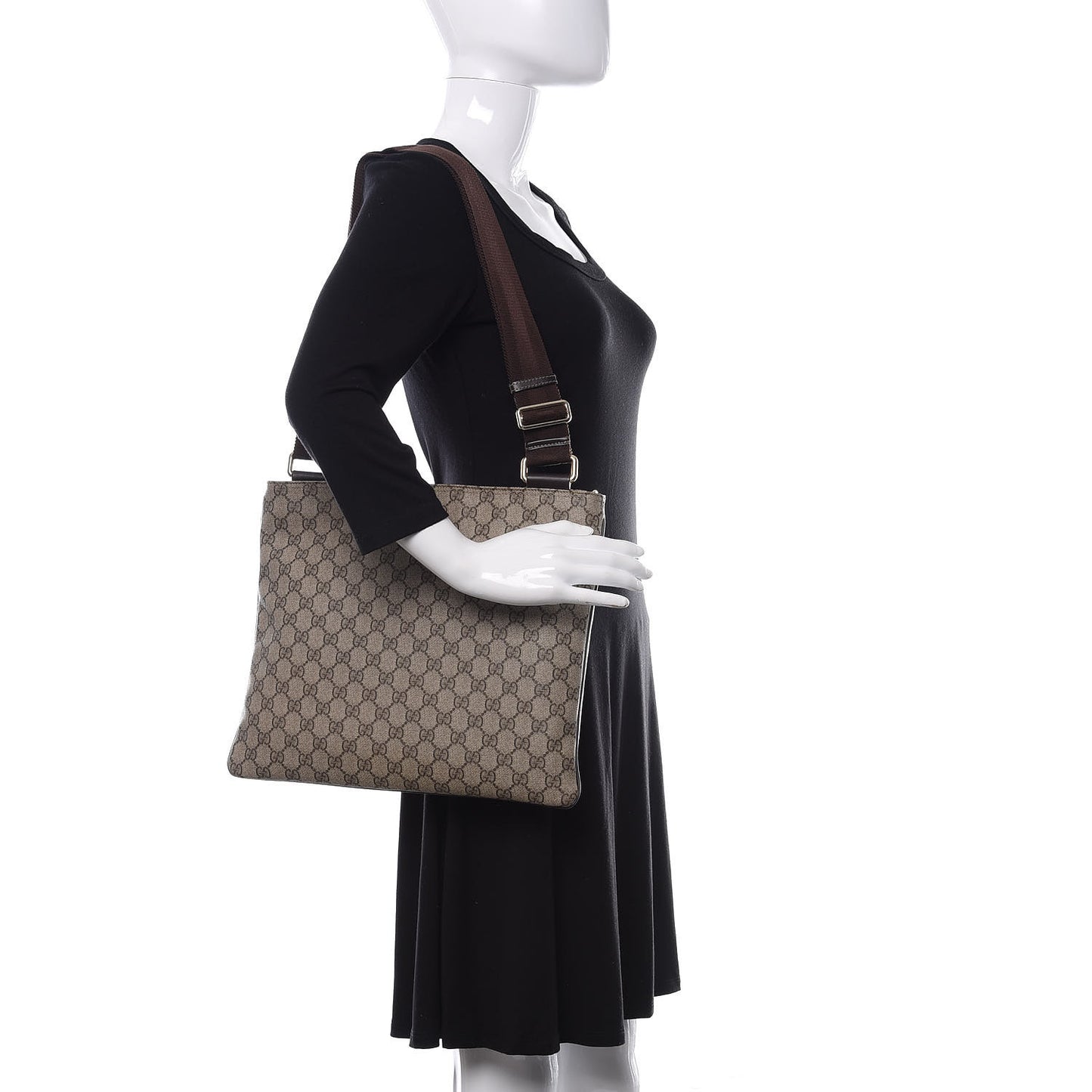 GG Supreme Monogram Medium Flat Messenger Bag Dark Brown