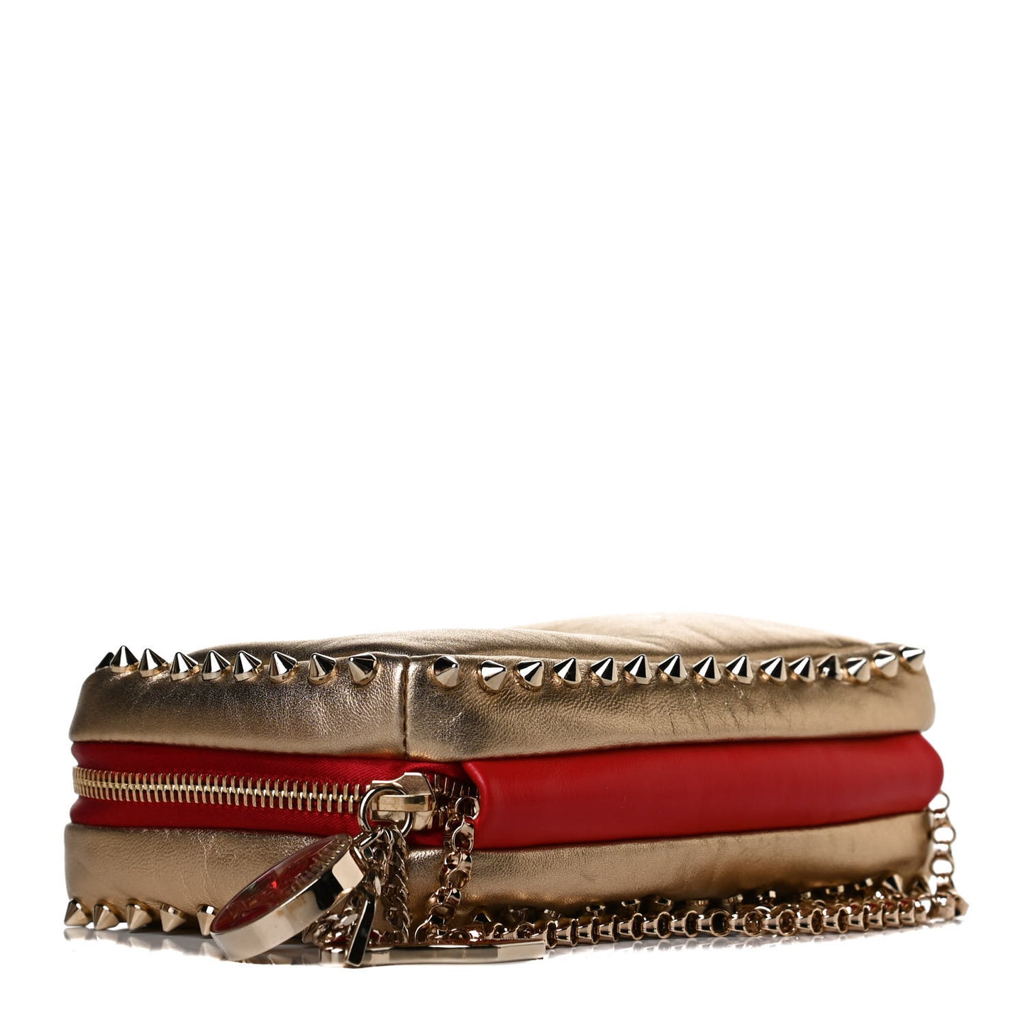 Metallic Nappa Spikes Piloutin Chain Pochette Gold