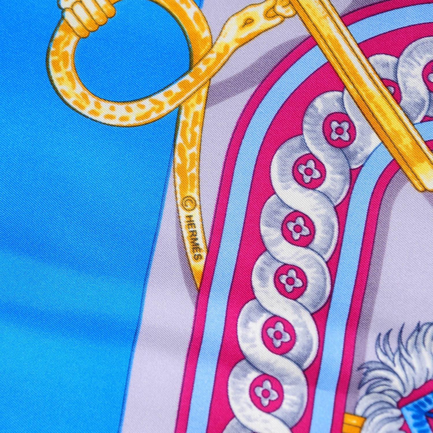 Hermes Silk Bride De Cour Scarf 90 Cobalt Gris Or 4 of 6