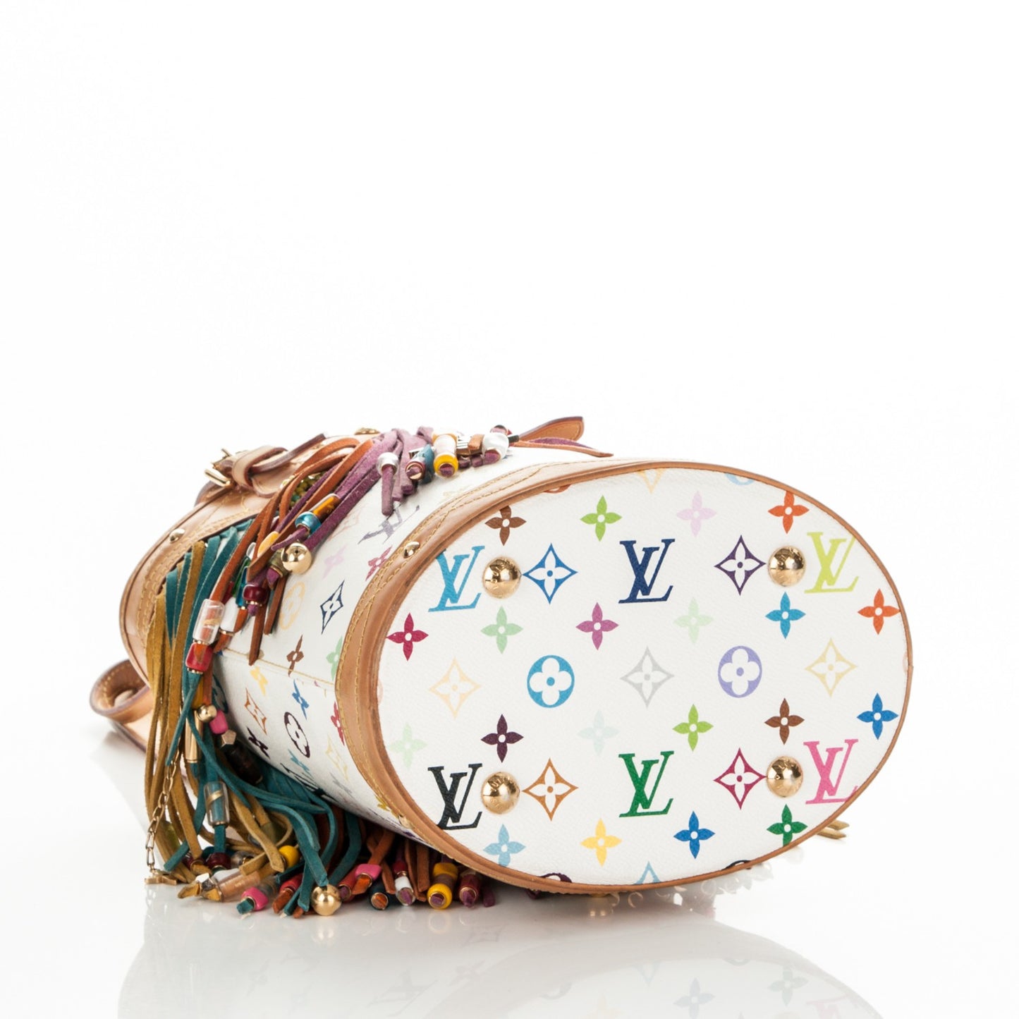 Monogram Multicolor Fringe Bucket White