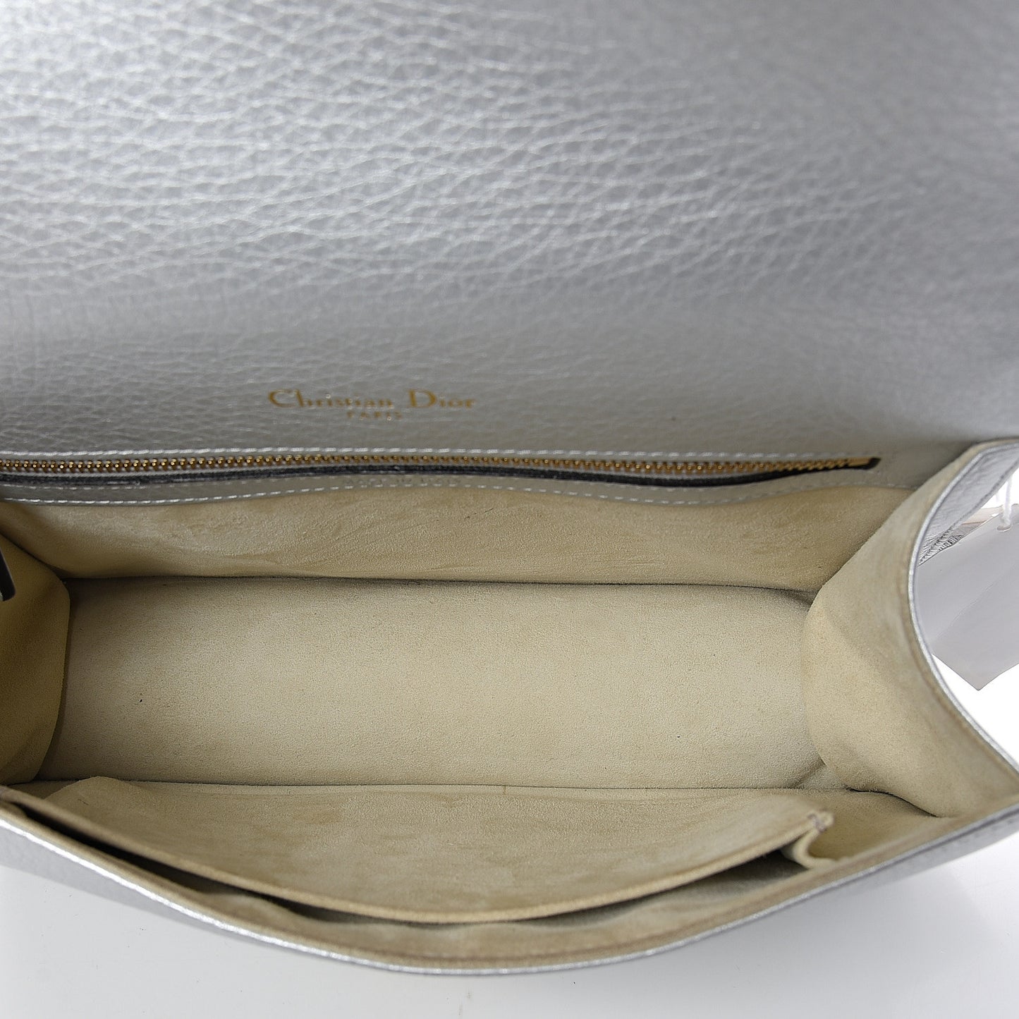 Metallic Grained Calfskin Medium Diorama Flap Bag Silver