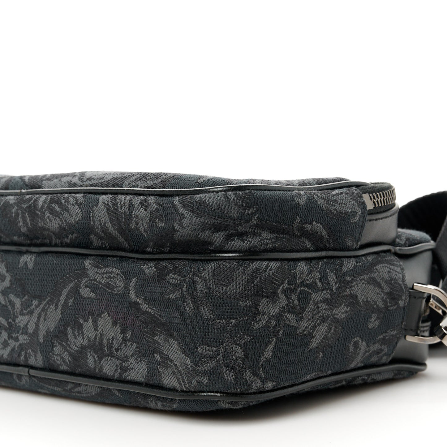 Fabric Jacquard Calfskin Barocco Messenger Crossbody Bag Black
