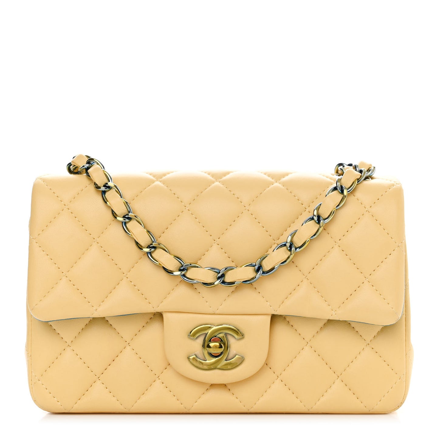 Lambskin Quilted Mini Rectangular Flap Yellow Blue