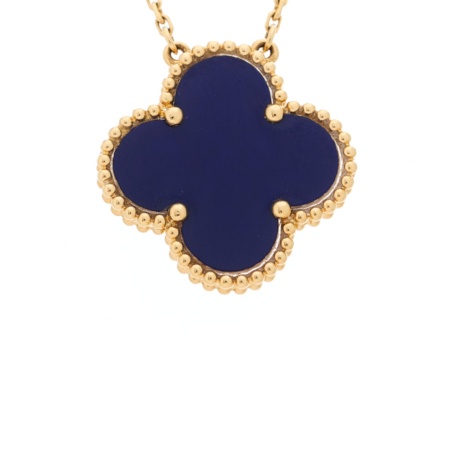 18K Yellow Gold Blue Sevres Porcelain Magic Alhambra Vendome Necklace