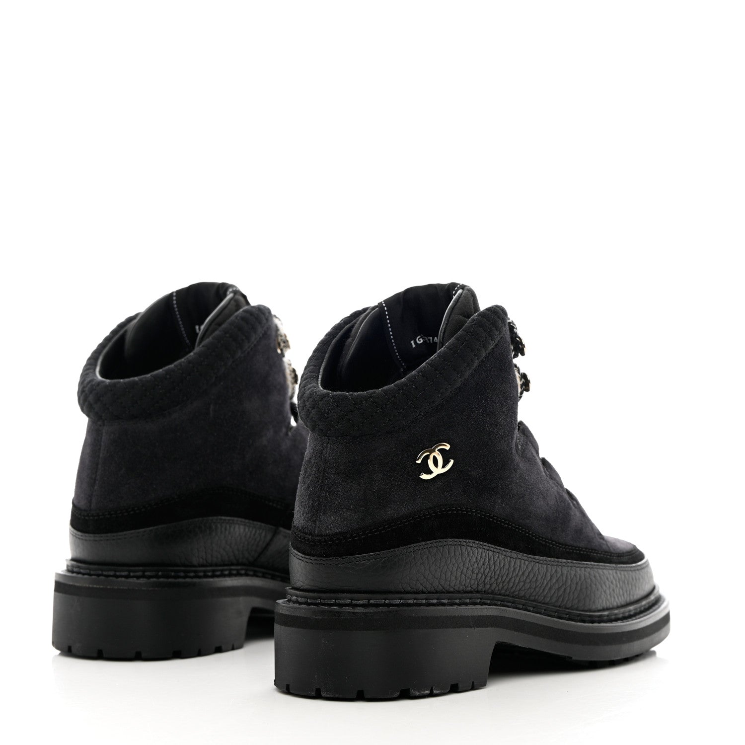 Chanel Suede Grained Calfskin CC Lace Up Boots 37 Black 4 of 11