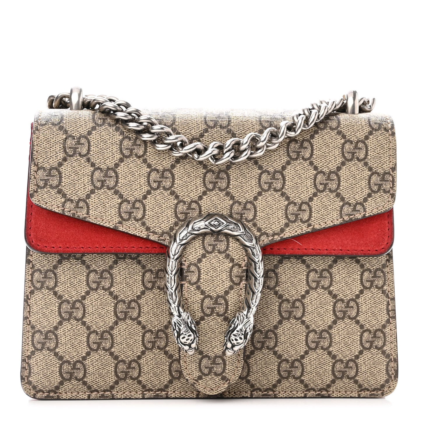 GG Supreme Monogram Suede Mini Dionysus Shoulder Bag Beige Ebony Vulcanic Red