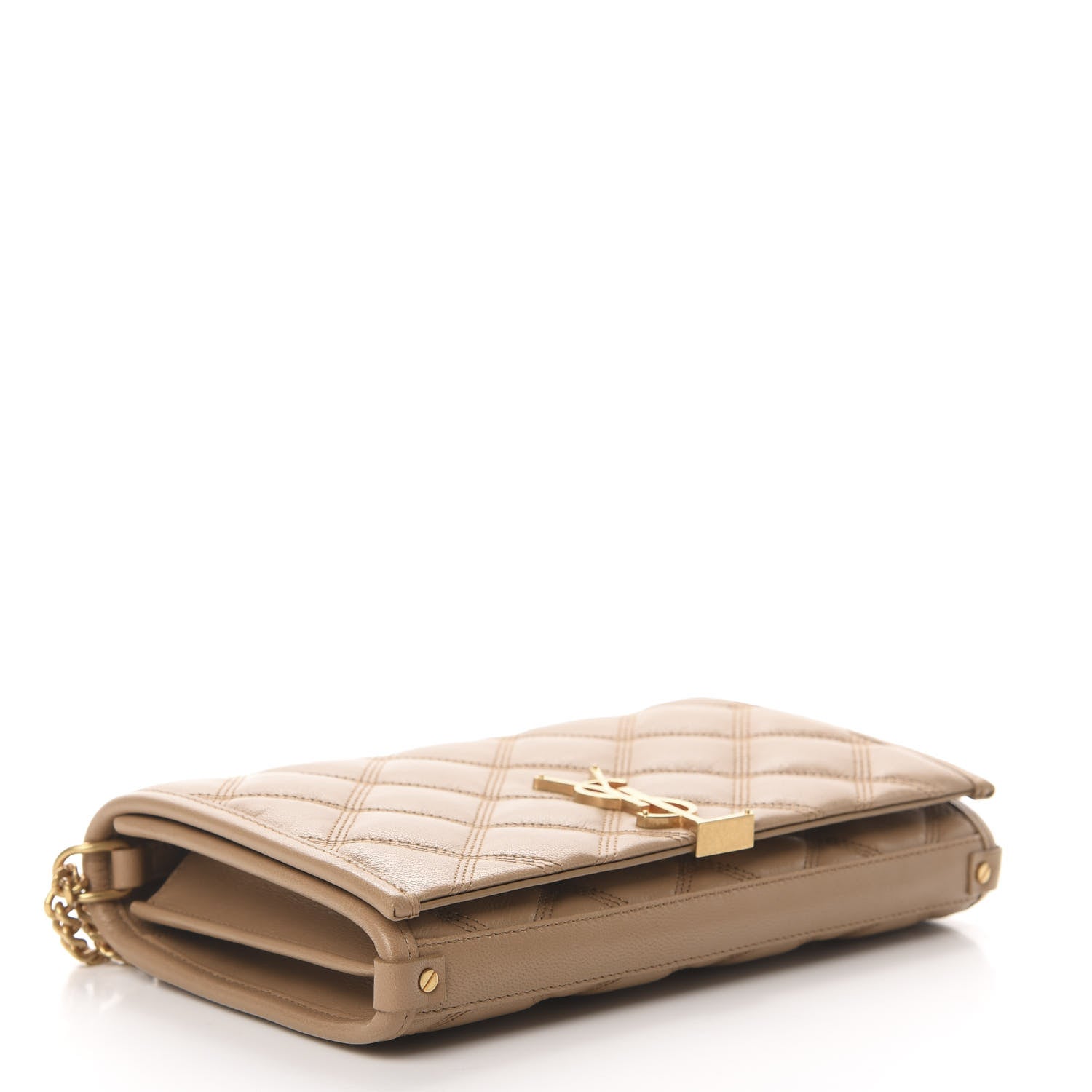 Saint Laurent Lambskin Diamond Quilted Becky Chain Wallet Gold Sand 4 of 10