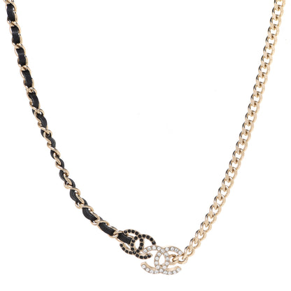 Chanel Metal Calfskin Crystal Double CC Short Necklace Black Gold 1 of 6