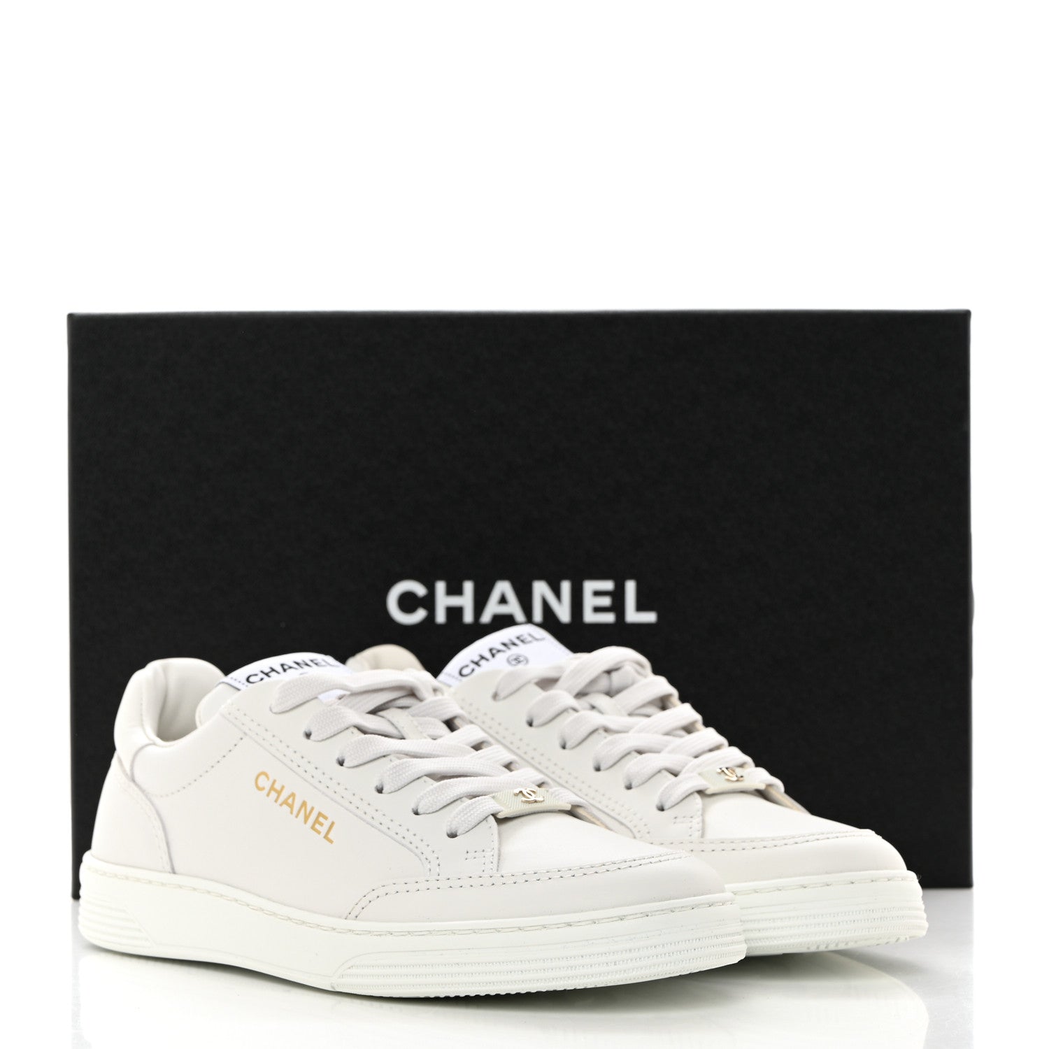 Chanel Calfskin Womens CC Logo Sneakers 37.5 White 10 of 10