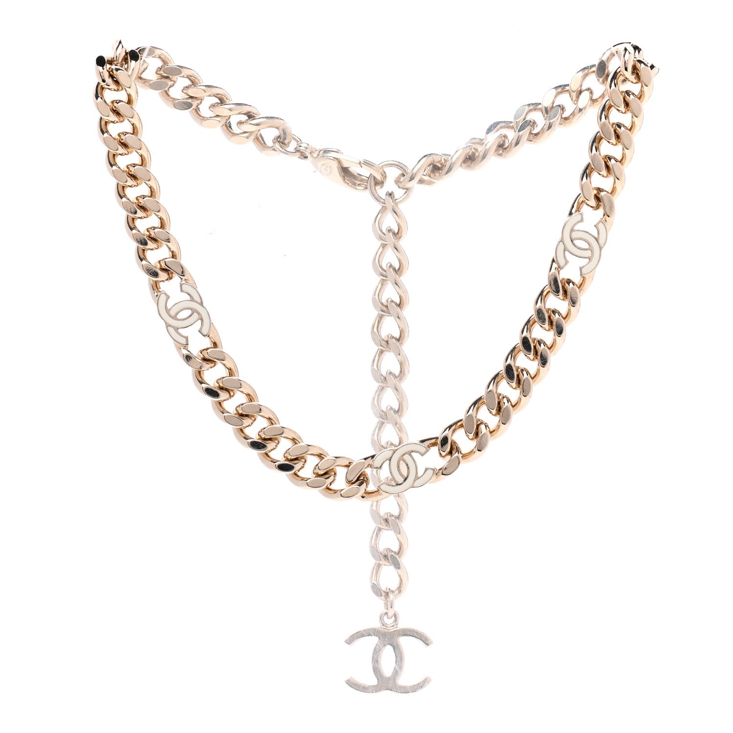 Chanel Metal Enamel Chain CC Choker Gold White 1 of 6