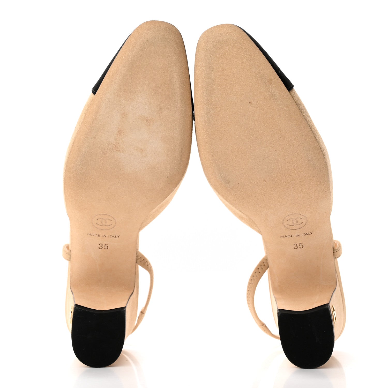 Chanel Suede Cap Toe CC Slingback Pumps 35 Beige Black 5 of 13