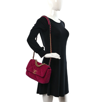 Chanel Corduroy Quilted Medium Chanel 19 Flap Dark Pink 2 of 10