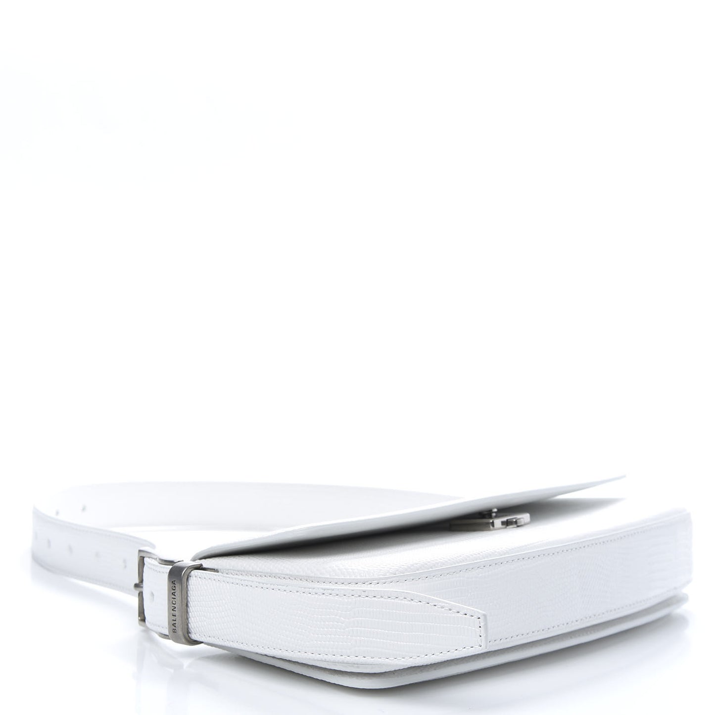 Patent Calfskin Lizard Embossed Ghost Sling Bag Optic White