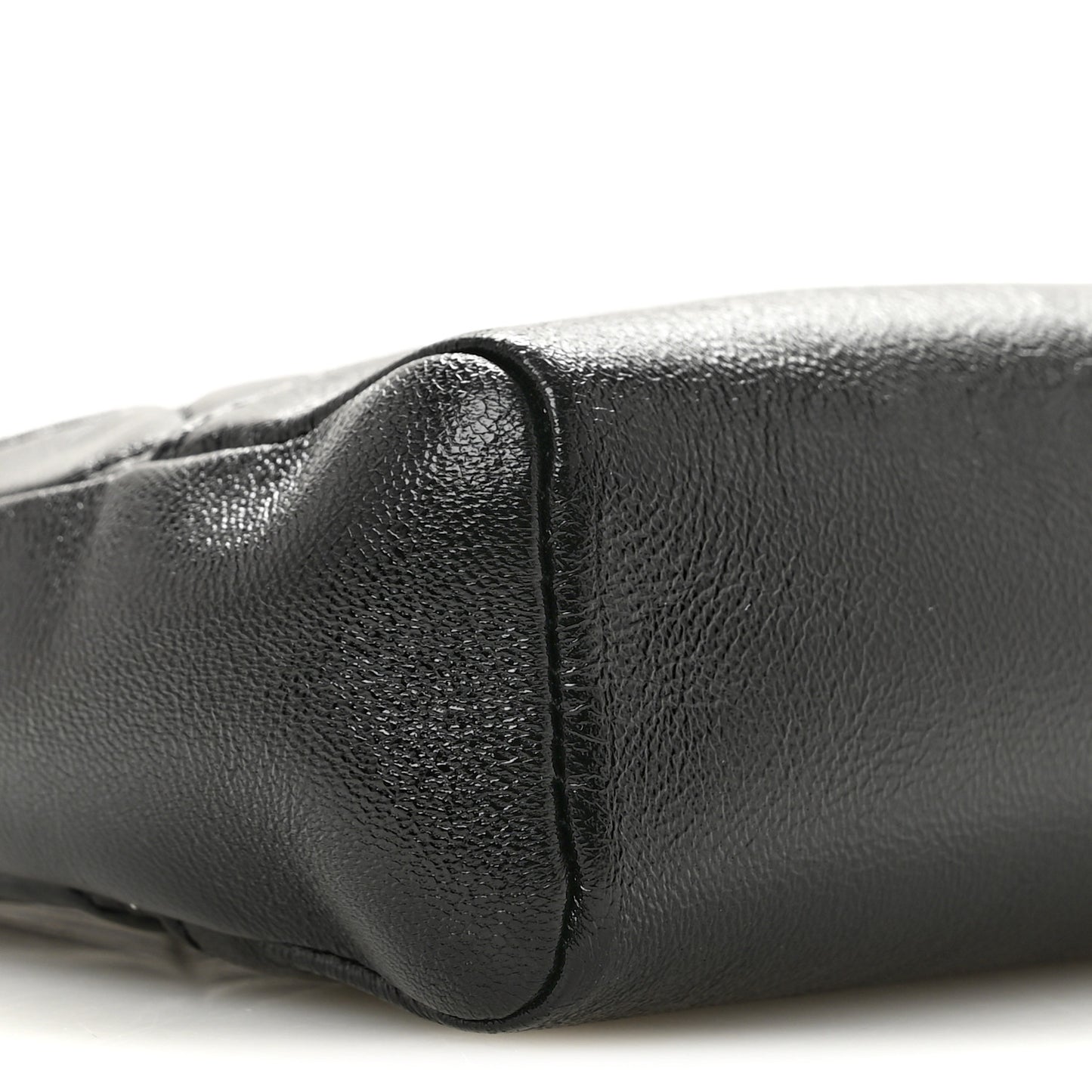 Shiny Crumpled Calfskin Quilted Mini 31 Shopping Bag Black