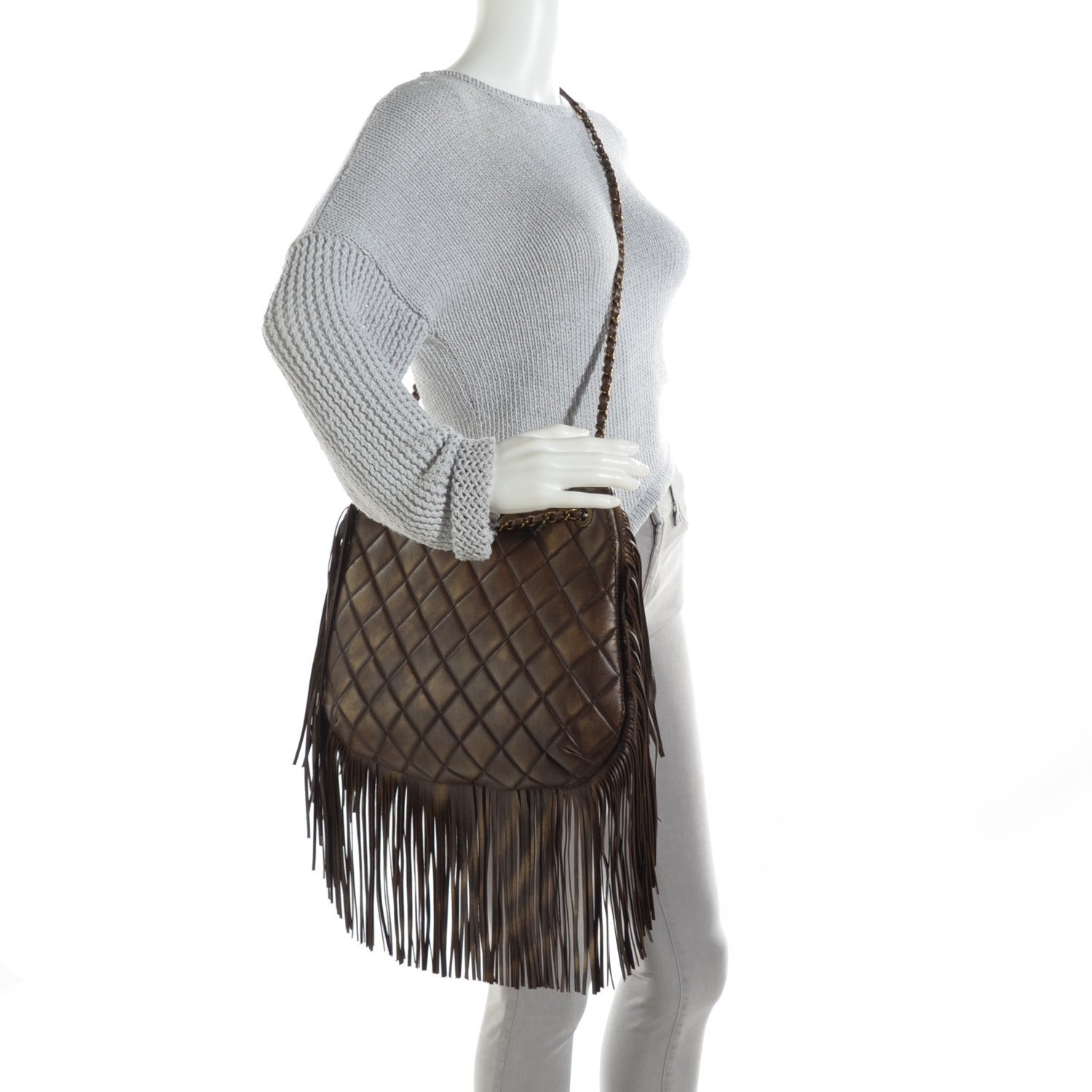 Chanel Calfskin Quilted Into The Fringe Hobo Brown 2 of 8