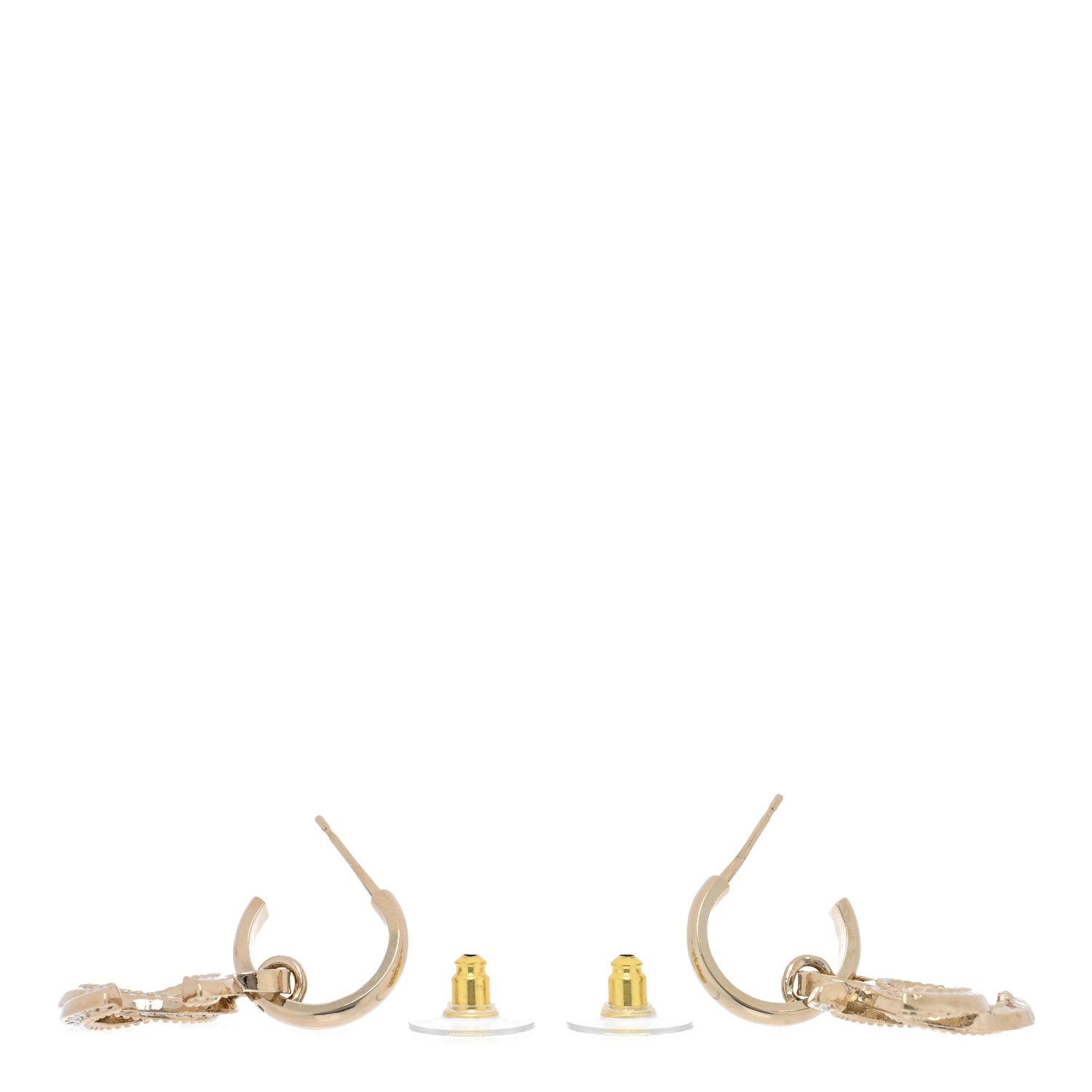 Chanel Metal Crystal Studded CC Hoop Drop Earrings Gold 3 of 5