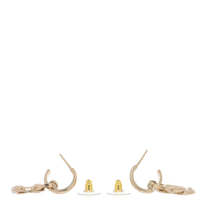 Chanel Metal Crystal Studded CC Hoop Drop Earrings Gold 3 of 5