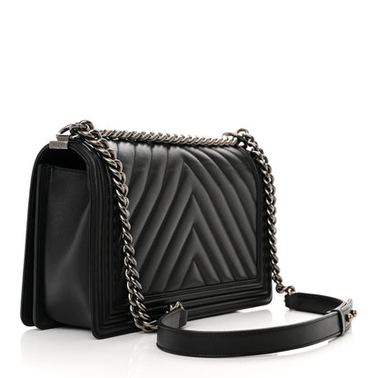 Chanel Calfskin Chevron Quilted New Medium Boy Flap Black 3 of 14