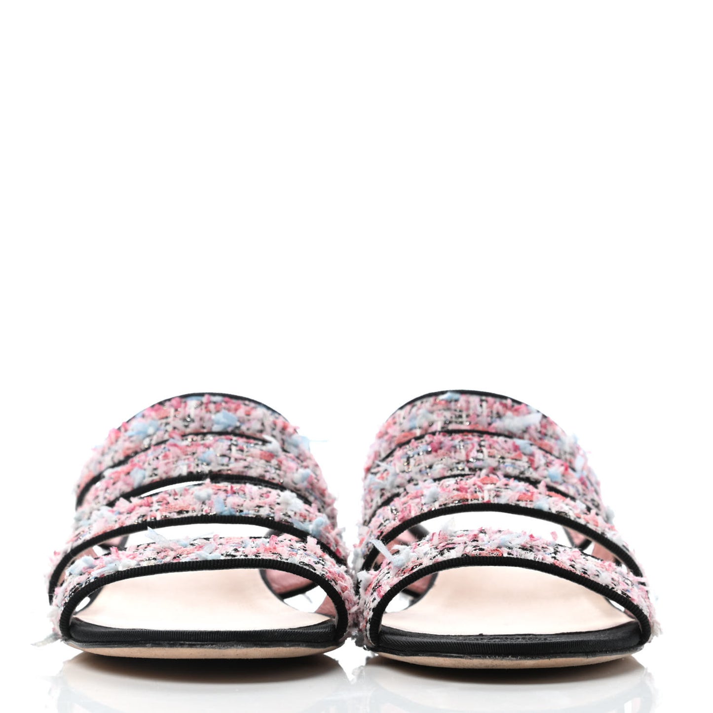 Tweed Grosgrain Sandals 39.5 Black Blue Pink