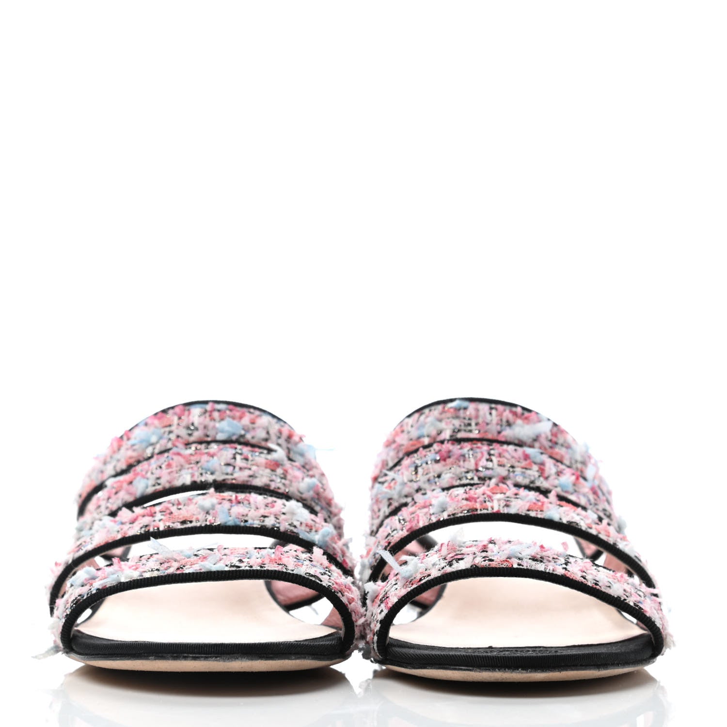 Chanel Tweed Grosgrain Sandals 39.5 Black Blue Pink 2 of 6