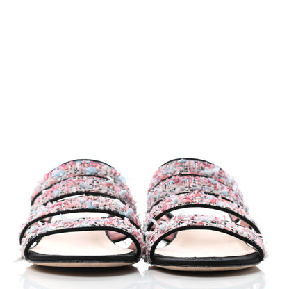 Chanel Tweed Grosgrain Sandals 39.5 Black Blue Pink 2 of 6