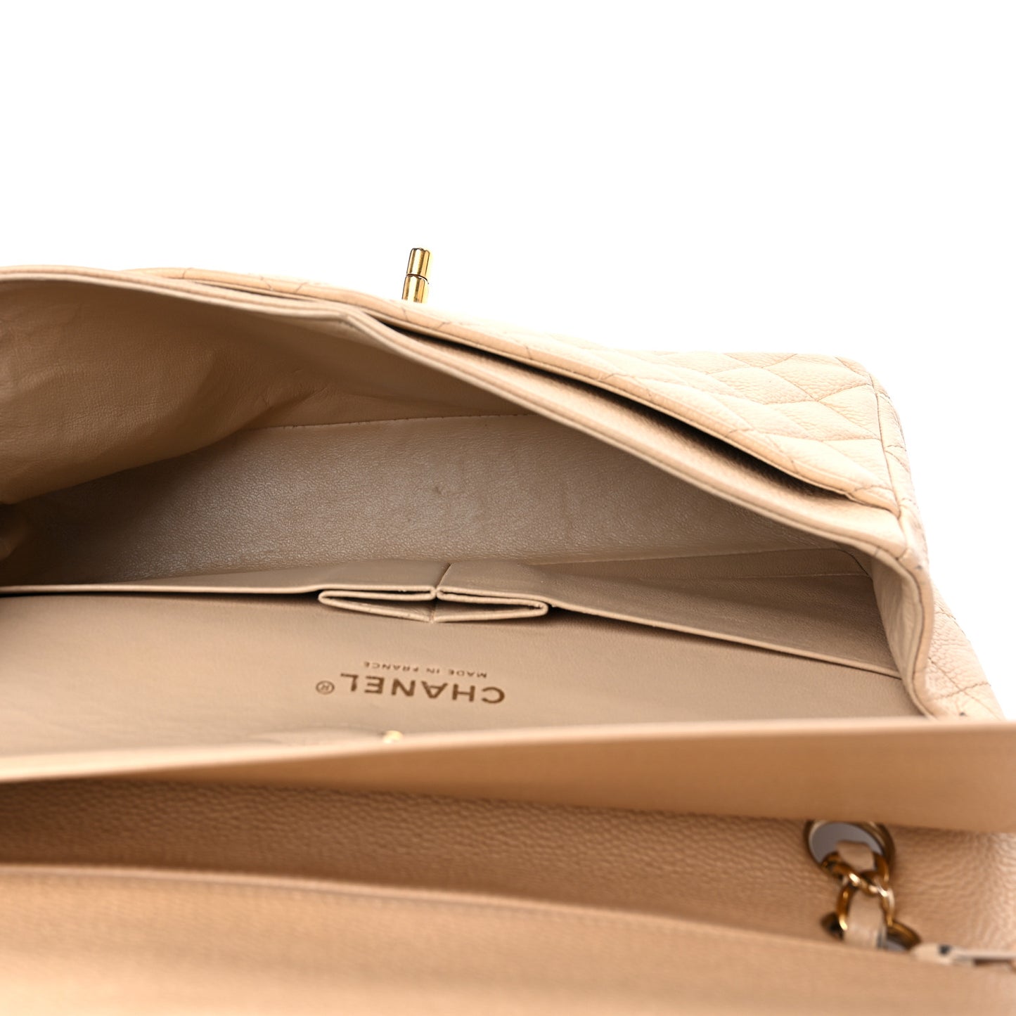 Caviar Quilted Medium Double Flap Beige