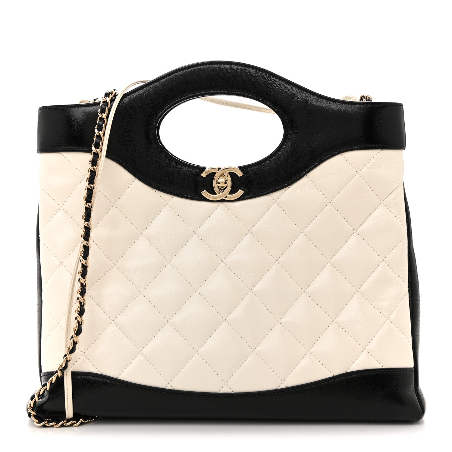 Chanel Patent Calfskin Quilted Mini 31 Shopping Bag White Black 1 of 10