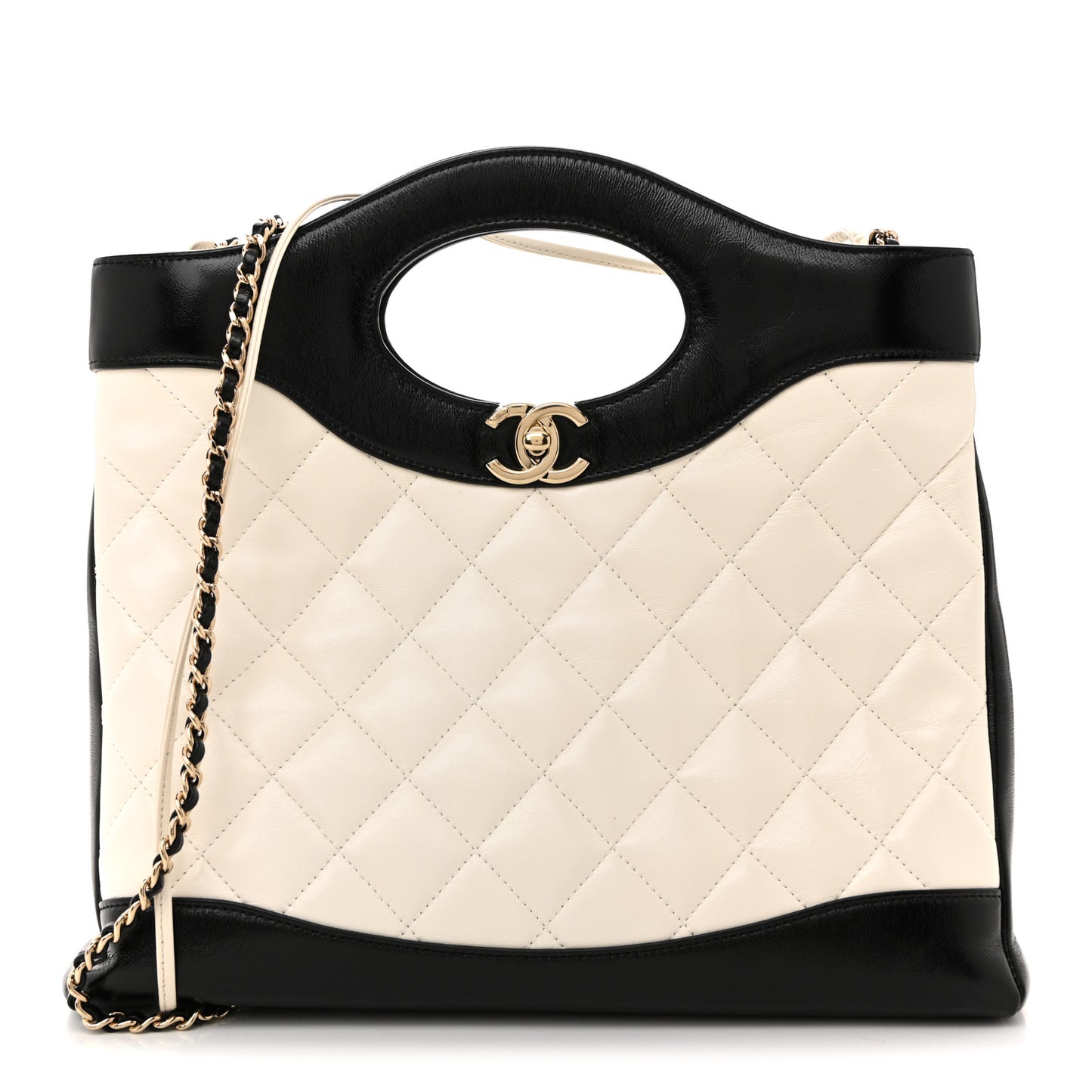 Patent Calfskin Quilted Mini 31 Shopping Bag White Black