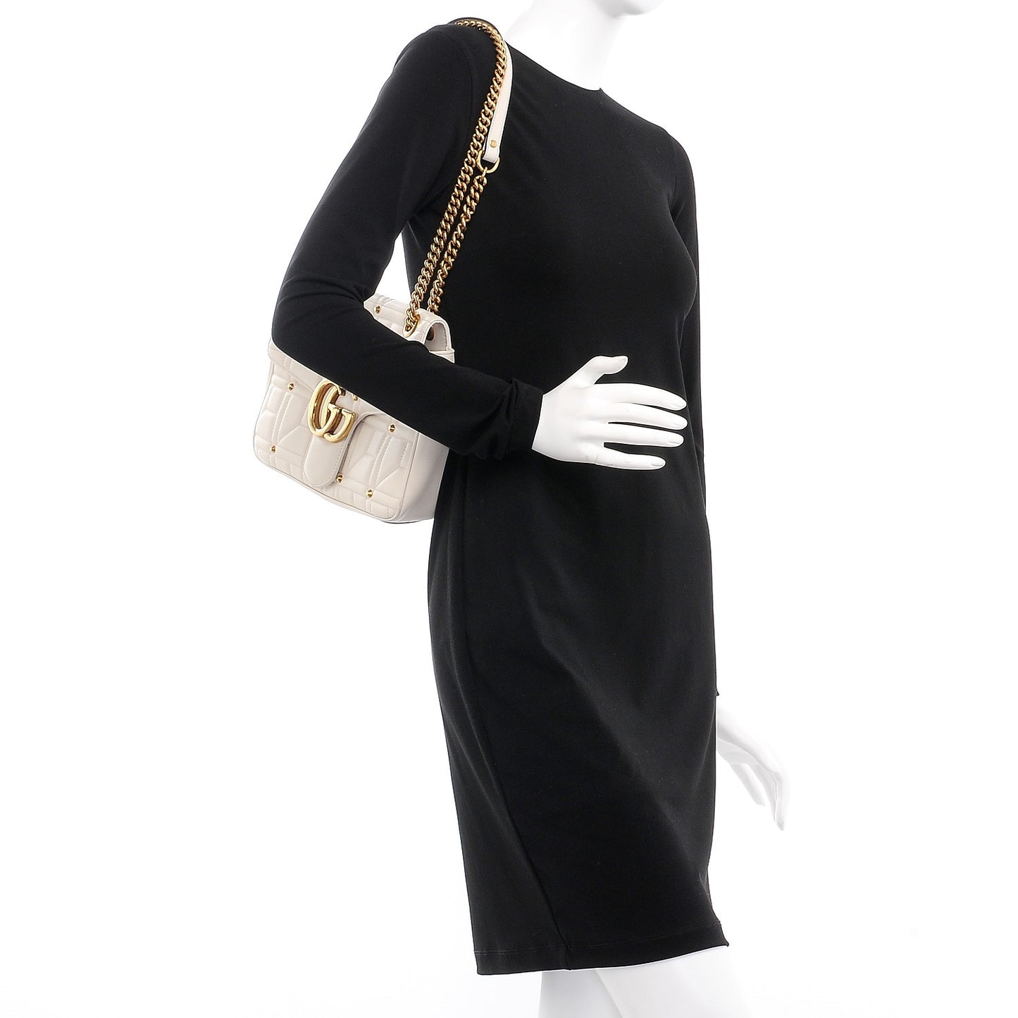 Calfskin Matelasse Studded Medium GG Marmont Shoulder Bag White