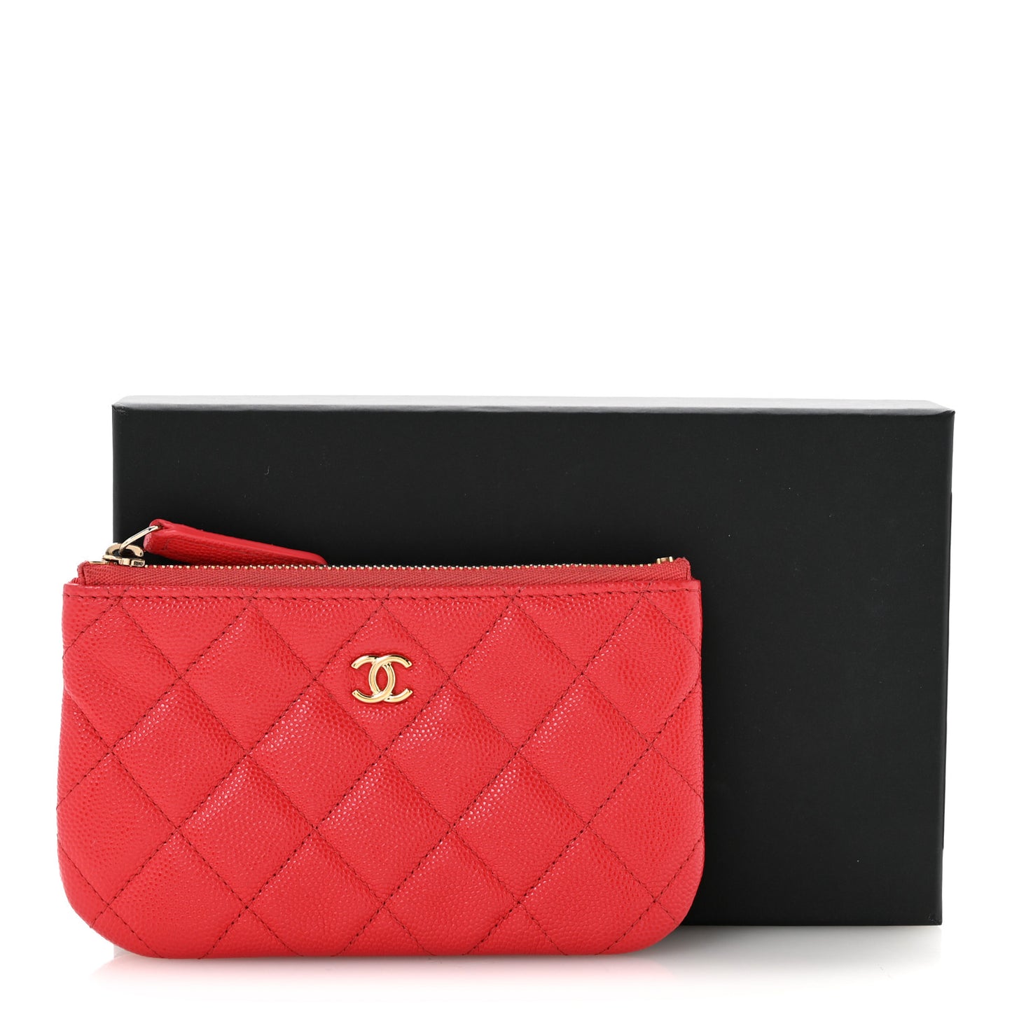 Caviar Quilted Small Cosmetic Case Red