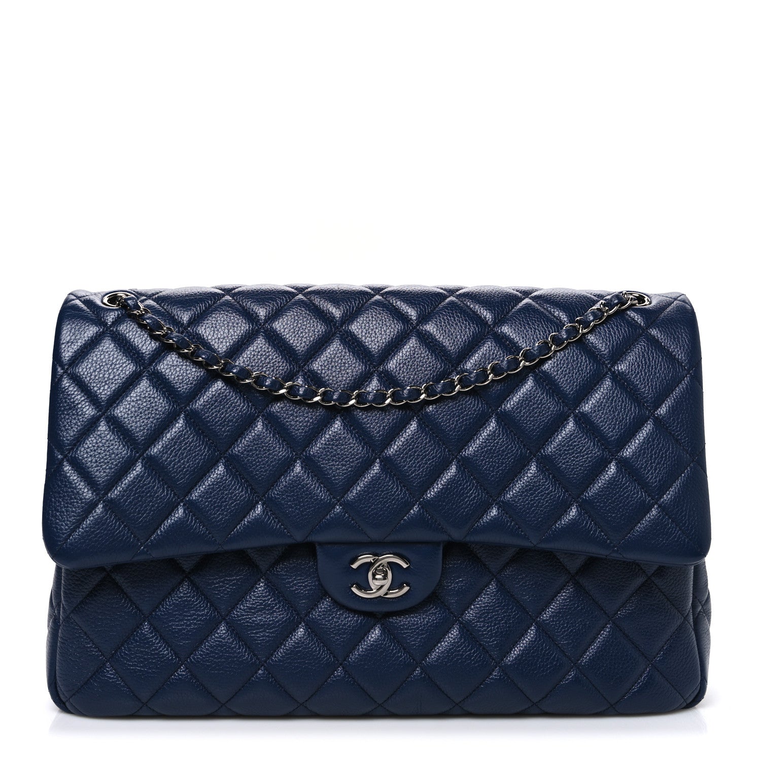 Chanel Metallized Calfskin Quilted XXL Travel Flap Bag Navy 1 of 10