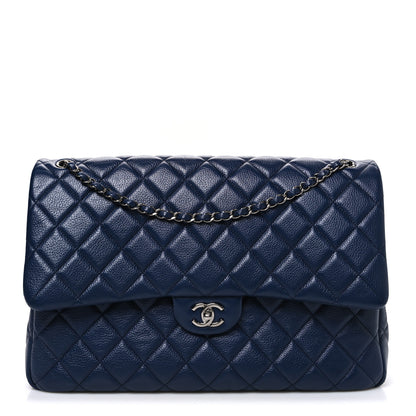 Chanel Metallized Calfskin Quilted XXL Travel Flap Bag Navy 1 of 10