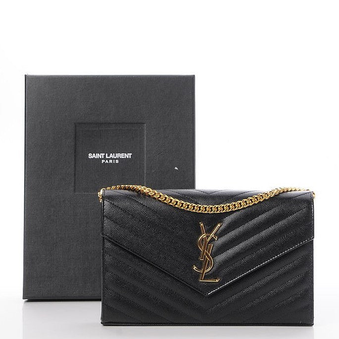 Grain De Poudre Matelasse Chevron Monogram Chain Wallet Black
